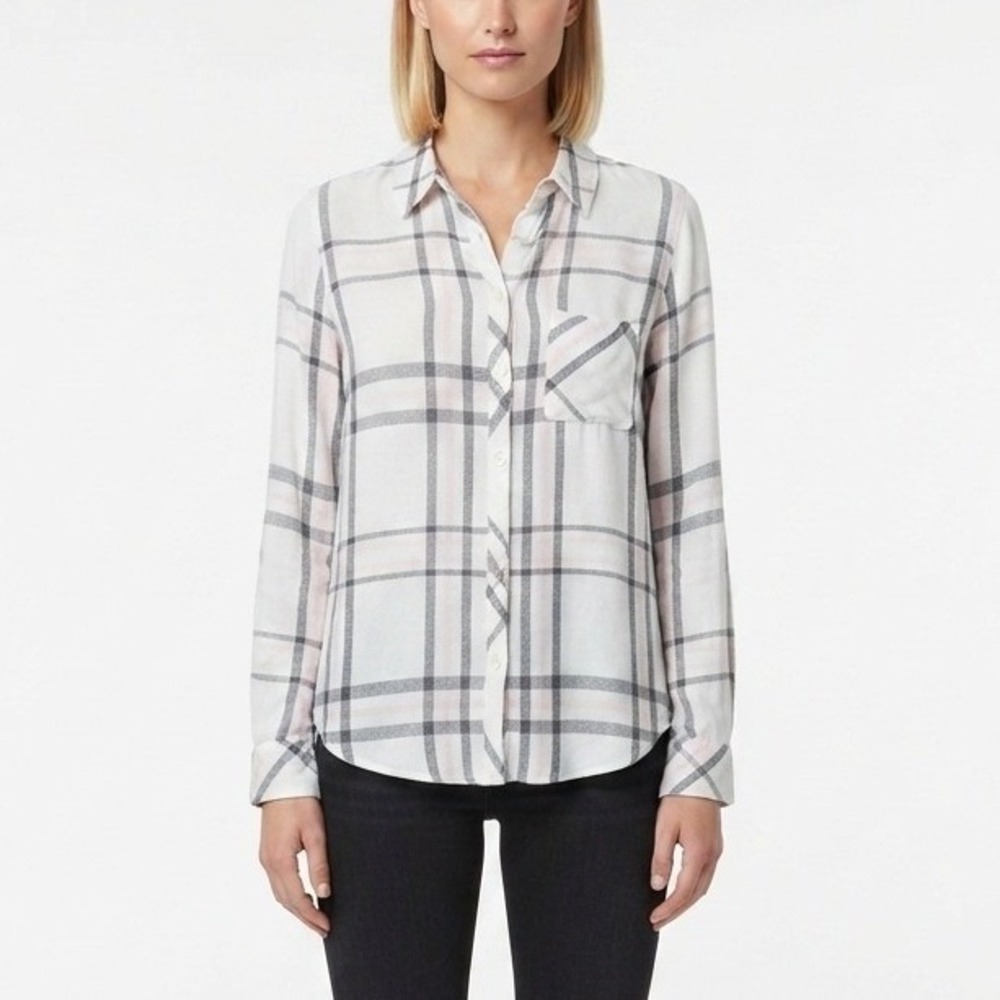 Rails Hunter Plaid Button Down Shirt Long Sleeve White Grey Pink Small